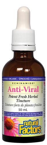 Natural Factors ECHINAMIDE® Anti-Viral Potent Fresh Herbal Tincture harnesses the power of nature to help you fight viruses. A proprietary blend of clinically proven ECHINAMIDE with well-researched antiviral herbs, this formula helps relieve symptoms and shorten the duration of colds and flu.