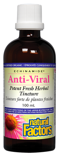 Natural Factors ECHINAMIDE® Anti-Viral Potent Fresh Herbal Tincture harnesses the power of nature to help you fight viruses. A proprietary blend of clinically proven ECHINAMIDE with well-researched antiviral herbs, this formula helps relieve symptoms and shorten the duration of colds and flu.