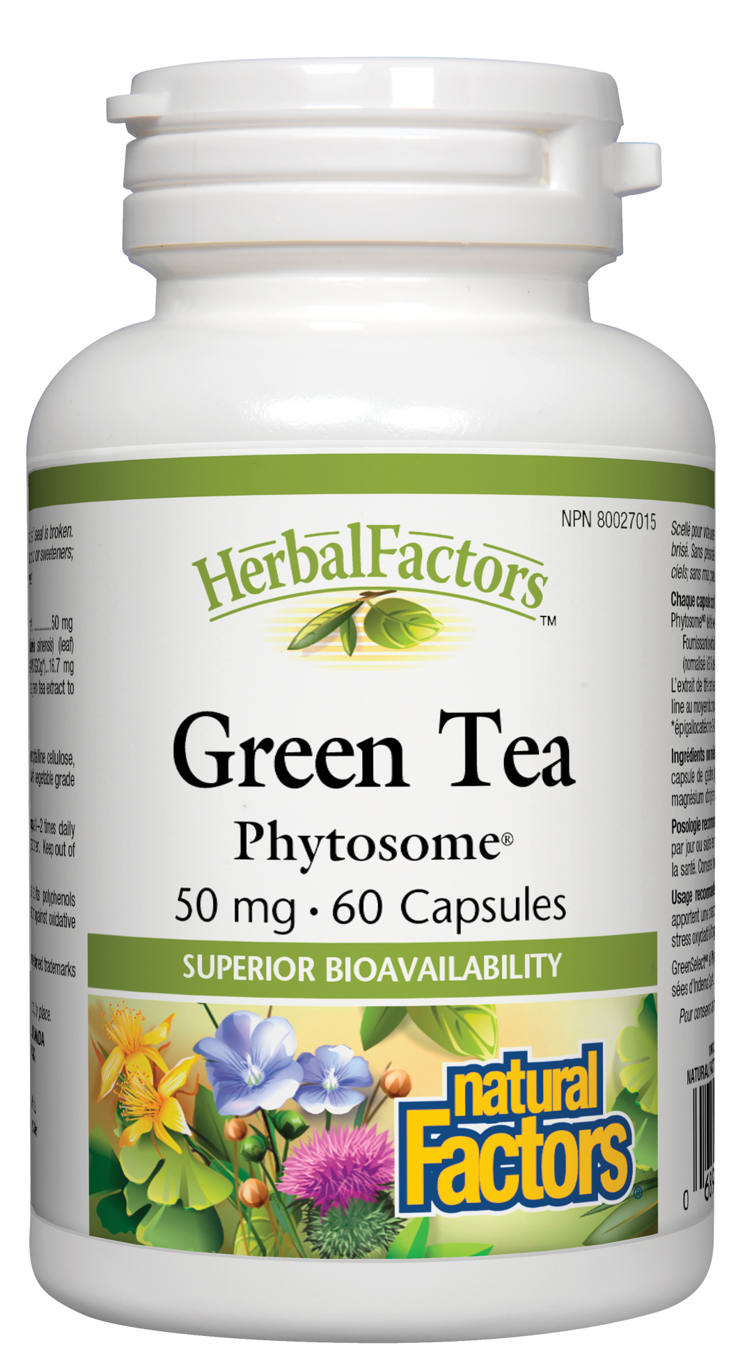 HerbalFactors Green Tea Phytosome provides a highly bioavailable form of green tea and its polyphenols, standardized to 60% catechins and 40% EGCg. This potent antioxidant helps protect the body against oxidative stress in the body and helps promote optimal health.