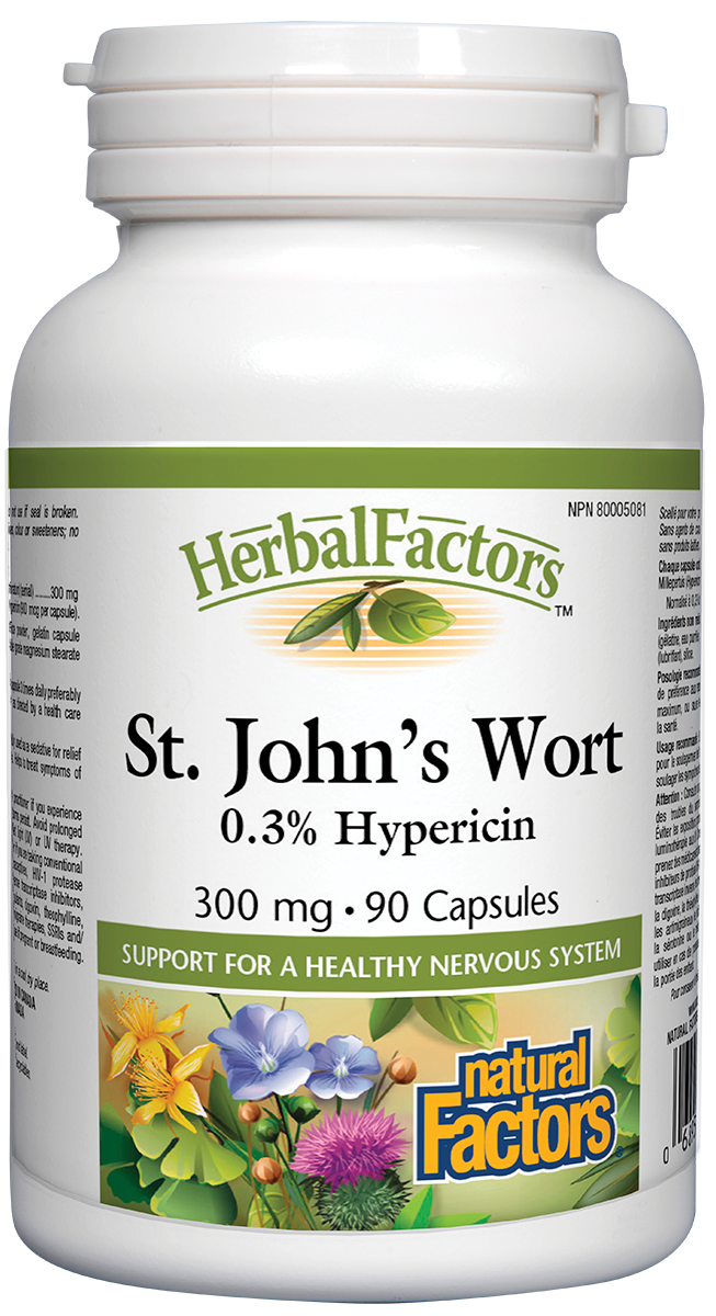 HerbalFactors St. John’s Wort is a full-spectrum extract, containing guaranteed levels of 0.28% hypericin. Studies support the use of St. John’s Wort extract for helping promote healthy mood balance, relieve restlessness and nervousness, and relieve sleep disturbances associated with mood imbalance, as used in herbal medicine. People with diagnosed clinical depression or taking antidepressant medication should only use St. John’s Wort under the supervision of a health care practitioner.