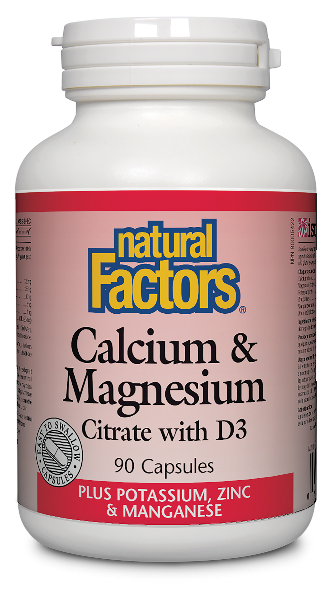 Natural Factors Calcium &Magnesium Citrate with D3 Plus Potassium, Zinc & Manganese helps in the development and maintenance of bones and teeth. The minerals are in the citrate form, making them more readily absorbable and metabolized by the body. Vitamin D3 is in the cholecalciferol form, which is natural, safe, and highly absorbable.