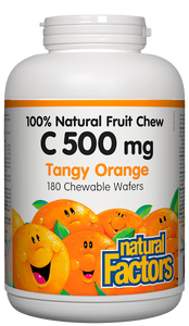 100% Natural Fruit Chew C 500 mg from Natural Factors are an easy-to-take vitamin for the development and maintenance of bones, cartilage, teeth, gums, and connective tissue formation.
