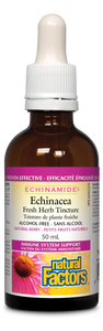Natural Factors ECHINAMIDE Echinacea Alcohol-free Fresh Herb Tincture, in natural berry flavour, contains clinically proven and certified organic echinacea. It helps fight off infections and relieve symptoms associated with the upper respiratory tract. Ideal for those who want effective immune support without an alcohol base.