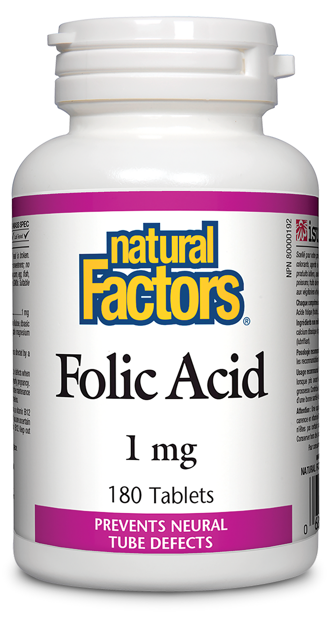 Natural Factors Folic Acid delivers 1 mg of folate per tablet, and is more bioavailable in supplemental form than from food. Folate plays an important role in the prevention of neural tube defects when taken prior to conception and during early pregnancy. It helps in the production of red blood cells and factors in the maintenance of good health. 