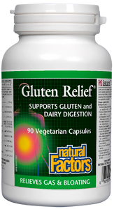Natural Factors Gluten Relief is specially formulated with a balanced blend of enzymes needed for complete digestion of difficult-to-digest foods, especially cereal grains and milk products, which contain carbohydrate, protein, gluten, and casein. Improved digestion of these foods can help ease digestive complaints and lighten the load on the digestive system. 
