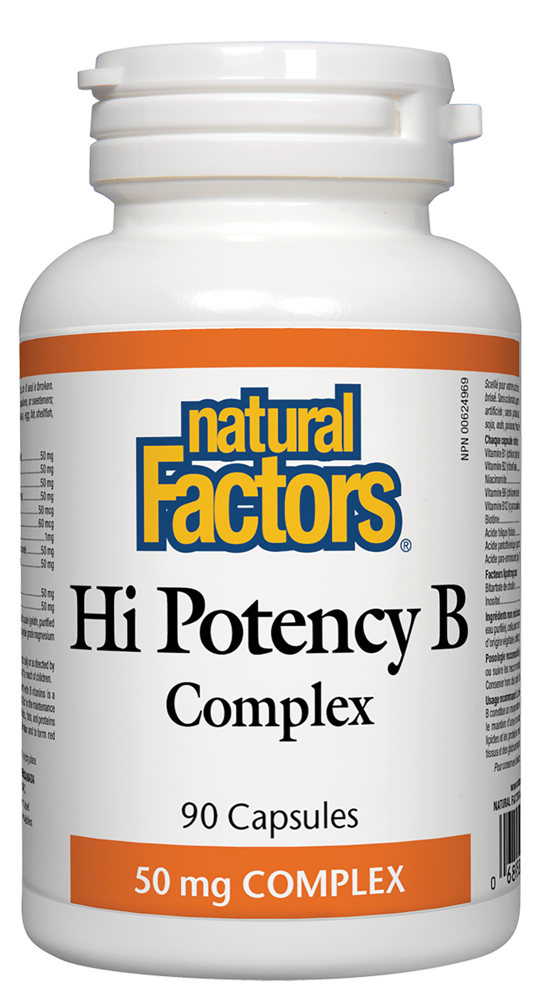 Natural Factors Hi Potency B Complex is a one-per-day formula that provides the full spectrum of all essential B vitamins. Each capsule contains a 50 mg potency that enhances energy levels by helping the body metabolize carbohydrates, proteins, and fats, as well as supporting red blood cell formation. 
