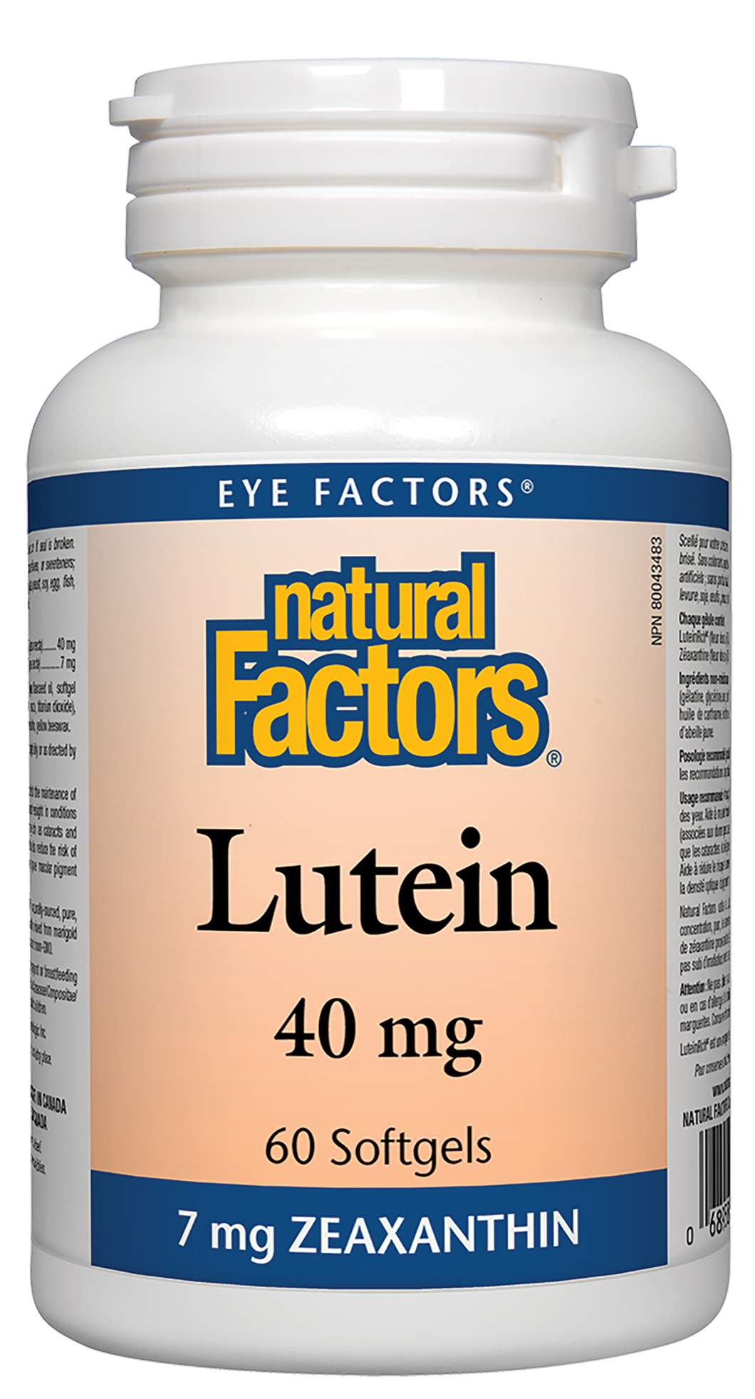 Natural Factors uses LuteinRich™ Antioxidant for eye health.  Lutein and zeaxanthin are carotenoid antioxidants that are concentrated in the eyes, where they protect the lens and retina from damage caused by toxic free radicals and exposure to sunlight. Natural Factors uses LuteinRich™, naturally sourced, pure, high-potency lutein and zeaxanthin derived from marigold petals. LuteinRich is non-irradiated and GMO-free.