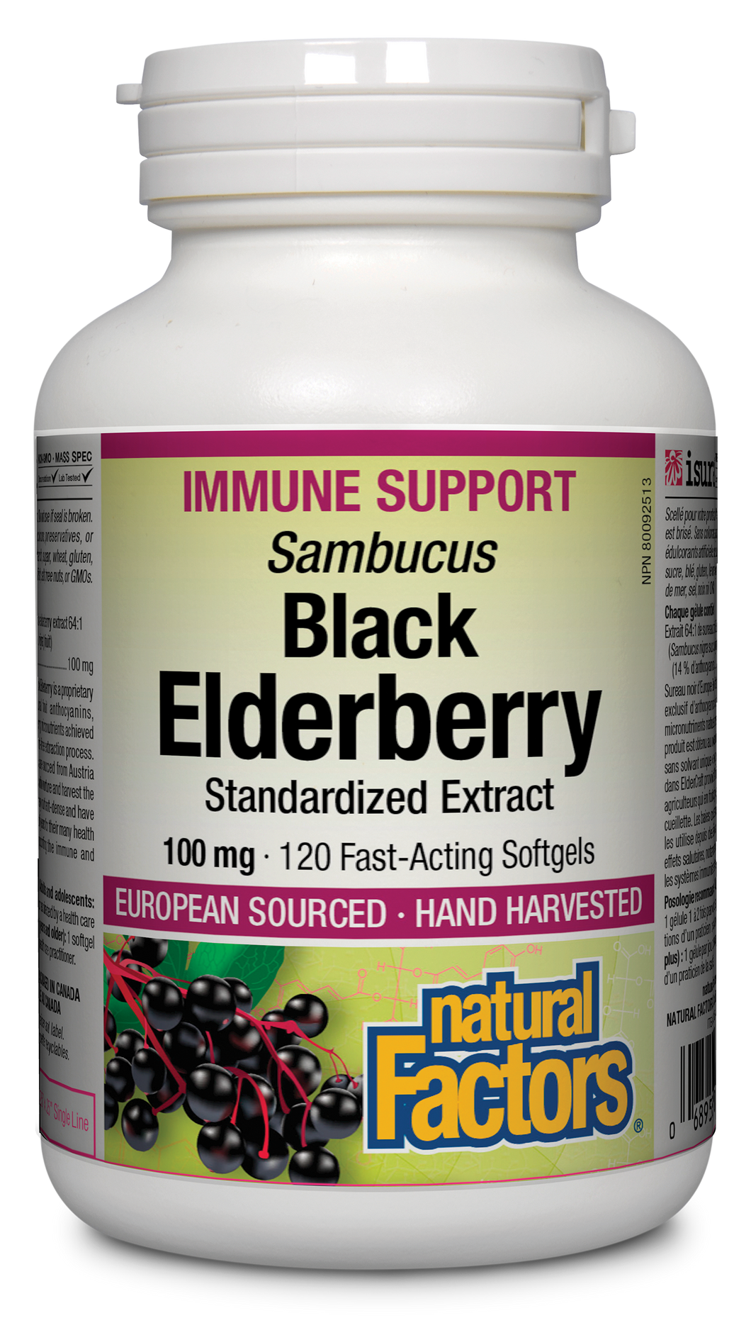 Natural Factors Black Elderberry features ElderCraft® black elderberries hand-harvested in Austria and extracted using a unique solvent-free process. Helps relieve fever associated with the common cold and flu, as used in herbal medicine. Traditionally used to relieve symptoms of colds and flu such as cough, sore throat, and catarrh of the upper respiratory tract Provides antioxidants.