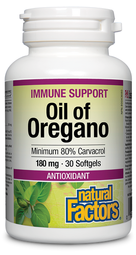 Oil of oregano is a potent herbal antimicrobial that effectively tackles bacterial, yeast, fungal, and parasitic infections. It offers powerful antioxidant protection, immune system support, and is used to help relieve various respiratory conditions. Natural Factors Organic Oil of Oregano softgels are a convenient way to take this pungent herb.