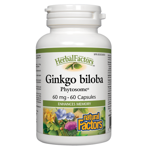 Natural Factors Ginkgo biloba enhances memory and promotes healthy cognitive function.  Ginkgo biloba in European studies has shown to increase blood flow to the brain and extremities, helping to improve memory and mental sharpness. Ginkgo may be helpful for circulation problems, especially intermittent claudication, and vertigo and tinnitus, if it is of vascular origin. Increases blood flow to the brain Enhances memory and concentration Improves circulation.