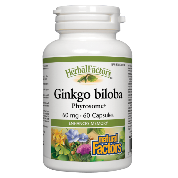 Natural Factors Ginkgo biloba enhances memory and promotes healthy cognitive function.  Ginkgo biloba in European studies has shown to increase blood flow to the brain and extremities, helping to improve memory and mental sharpness. Ginkgo may be helpful for circulation problems, especially intermittent claudication, and vertigo and tinnitus, if it is of vascular origin. Increases blood flow to the brain Enhances memory and concentration Improves circulation.