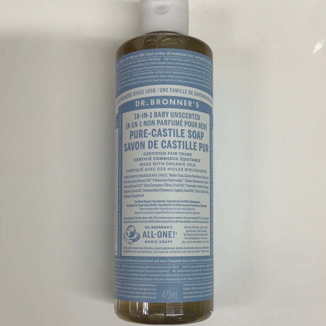 Dr. Bronner’s 18-in-1 Baby Unscented Pure Castile Soap