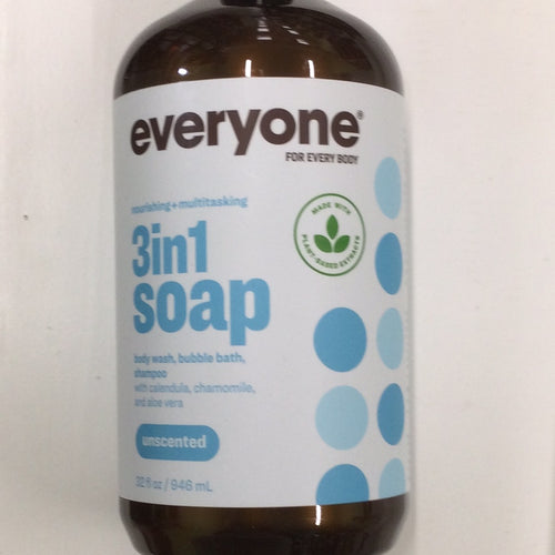 Everyone Soap Unscented 3-in-1 Shampoo, Body Wash & Bubble Bath