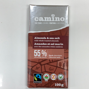 Camino Fair Trade Organic Almonds & Sea Salt 55% Dark Chocolate Bar