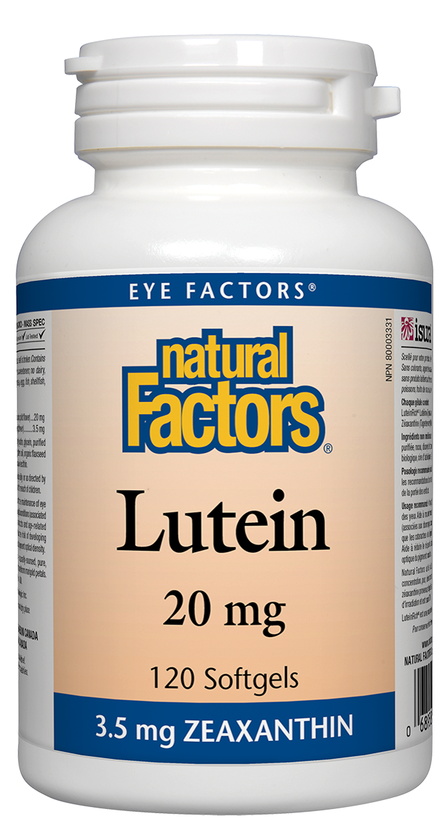 Natural Factors LuteinRich™Antioxidant for eye health.  Lutein and zeaxanthin are carotenoid antioxidants that are concentrated in the eyes. Provides antioxidants that help maintain eye health Supports eyesight in conditions such as cataracts and age-related macular degeneration.